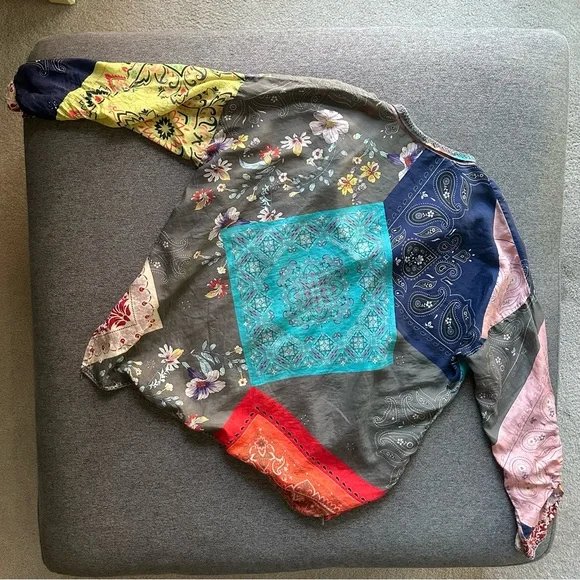 Johnny Was Adelaide 100% Silk Patchwork Long Sleeve Button Down Blouse Small - Picture 6 of 6